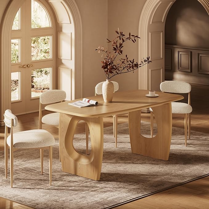 Morden Fort Modern Dining Table Set for 4, 68'' Rectangle Dining Table with 4 Chairs, Kitchen Table with Pedestal Base, Dinner Table for Dining Room, Kitchen, Living Room (Natural)