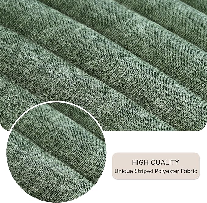 VKNOW Upholstered Dining Chairs Set of 6, Modern Dining Room Chairs with Stripe, Linen Kitchen Chair Dinner Chair with Black Metal Base for Kitchen Office, Green