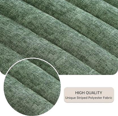 VKNOW Upholstered Dining Chairs, Modern Dining Room Chairs with Stripe, Linen Kitchen Chair Dinner Chair with Black Metal Base for Kitchen Office, Green