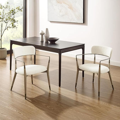 Art Leon Wishbone Dining Chairs - Mid Century Modern Dining Room Chairs, Boucle Fabric Upholstered Accent Chairs with Wood Legs, Arm Chair with Open Backrest, Set of 4, White