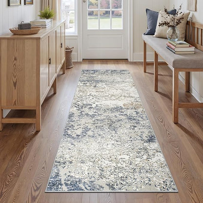 Art&Tuft Runner Rug 2'6x8' - Anti-Slip Backing Abstract Hallway Rug, Stain Resistant Kitchen Rugs, Foldable Machine Washable Area Rug(TPR18-Blue, 2'6x8')