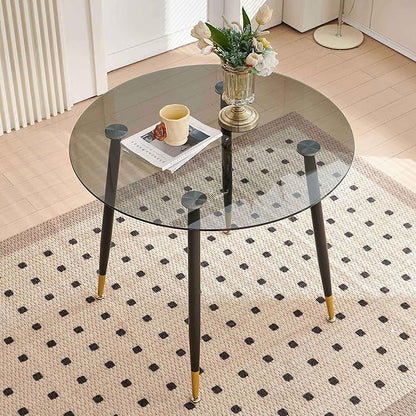 5-Pcs Round Dining Table Set for 4, 35.43" Round Kitchen Table Transparent with 4 Upholstered Home Chairs Space Saving Dining Chairs for Dining Room/Kitchen