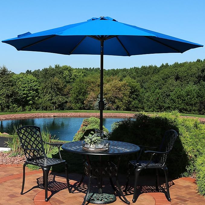Sunnydaze Sunbrella 9-Foot Patio Umbrella with Auto Tilt and Crank - Rust Resistant Aluminum Pole