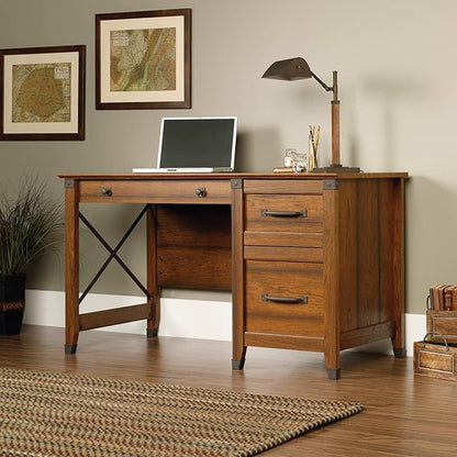 Sauder Carson Forge Vintage Rustic Computer Desk for Home Office with Drawers, in Washington Cherry