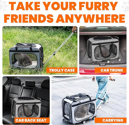 XL Cat & Small Dog Carrier | 25" L x 16" W x 17" H - up to 40 lbs - NOT TSA Compliant - Small Dogs or Large Cat Carrier with Wheels - Extending Handle, 360° Rotation Wheels & Extra Ventilation