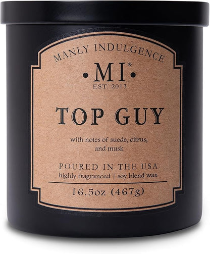 Manly Indulgence Top Guy Scented Candles for Men, 2 Wick, 16.5 oz, Premium Soy Blend Wax, 60H Burn, Candles for Home Scented - Made in The USA