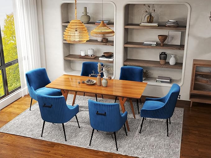 Velvet Dining Chairs Set of 4,Blue Upholstered Living Room Chairs with Black Metal Legs, Modern Tufted Accent Chairs for Living Room, Study Room, Kitchen
