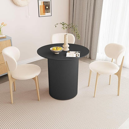 AVZEAR 31.5" Round Dining Table for 2 People, Small Kitchen Dinner Table with Fluted Wood Base, Farmhouse Circle Dining Tables for Home, Kitchen, Dining Room, Living Room (Black)