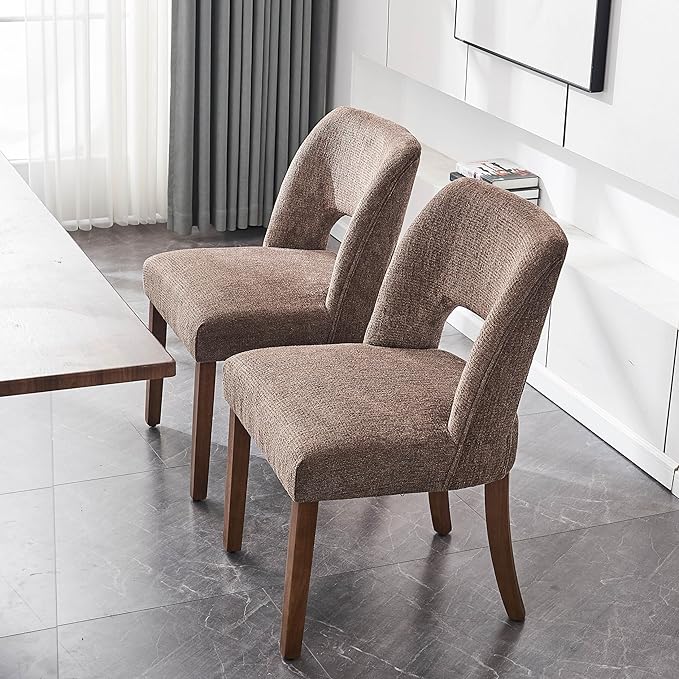 VKNOW Wooden Dining Chairs Set of 4, Modern Fabric Upholstered Dining Room Chair Kitchen Chairs, Farmhouse Dinner Chair for Kitchen Dining Room, Brown
