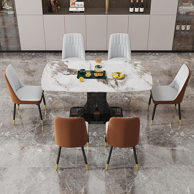 Dining Chairs Set of 8，Modern Dining Chairs, Equipped with PU Leather Backrest Cushions and Black Metal Legs, Suitable for Restaurants, Kitchens, and Bedrooms Dining Room Chairs