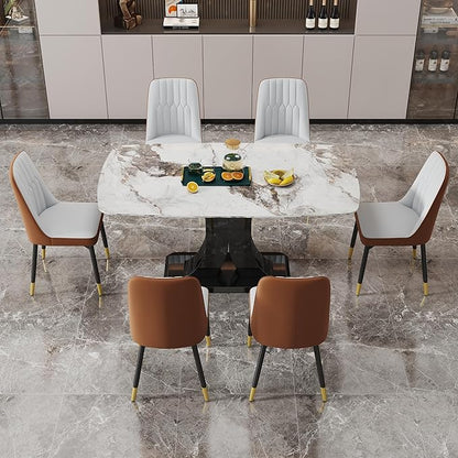 Dining Chairs Set of 8，Modern Dining Chairs, Equipped with PU Leather Backrest Cushions and Black Metal Legs, Suitable for Restaurants, Kitchens, and Bedrooms Dining Room Chairs