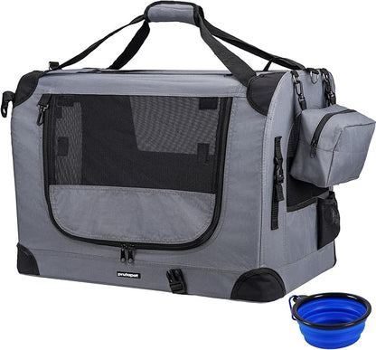 Large Cat Carrier 24"x16.5"x16.5" Portable Dog Crate for Small Medium Dogs Collapsible Traveling Pet Crate with Collapsible Bowl