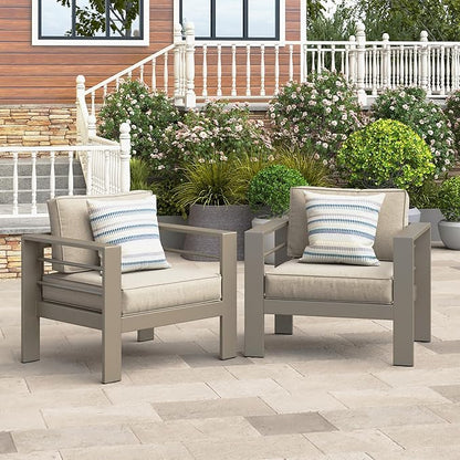Wisteria Lane 2-Piece Patio Sofa Set, Metal Outdoor Armchair with Waterproof Upgraded Cushions, All-Weather Outdoor Single Sofa for Balcony, Garden, Deck, Backyard, Khaki