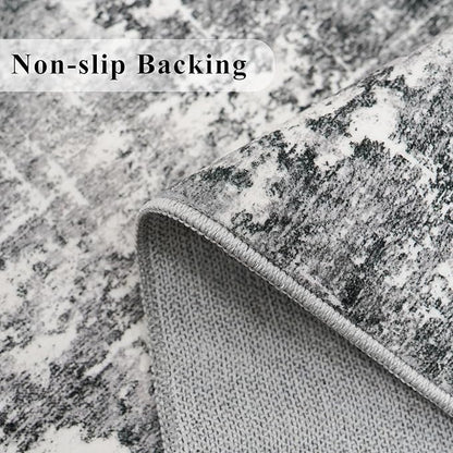 Abstract 14ft Long Runner Rug: Non-Slip Washable Rug Runner Low-Pile Soft Beside Carpet Indoor Farmhouse Entryway Floor Mat Bathroom Living Room Cozy Stain Resistant Area Rugs(2'6x14,Black/Grey)