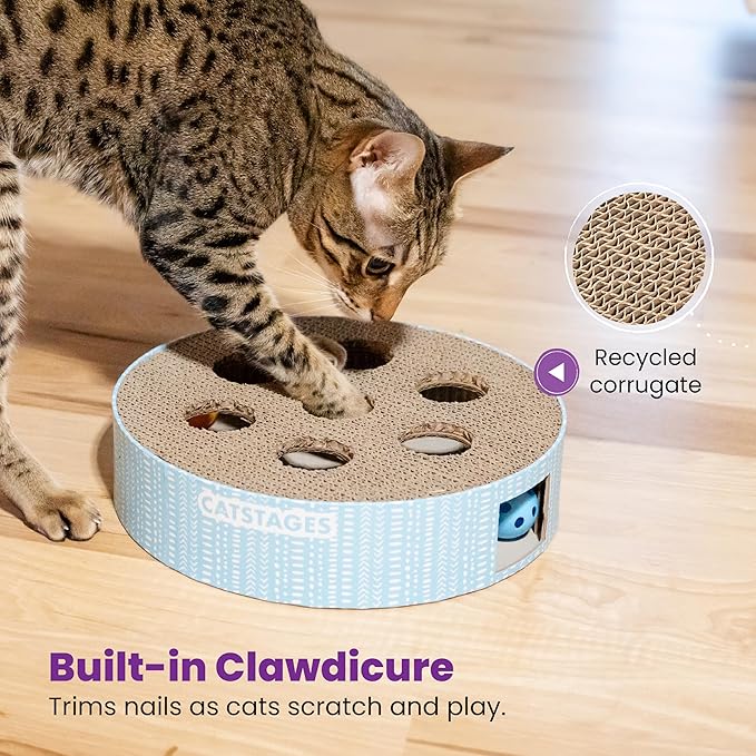 Catstages Scratch N' Hunt Interactive Cat Puzzle Toy with Scratcher Corrugate for Nail Care, Engages Hunting Instincts