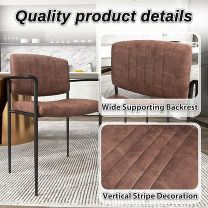 Mid-Century Modern PU Leather Dining Chairs Set of 4, Upholstered Kitchen Chairs with Arms and Metal Legs Adjustable Feet for Kitchen Dining Room(Brown)