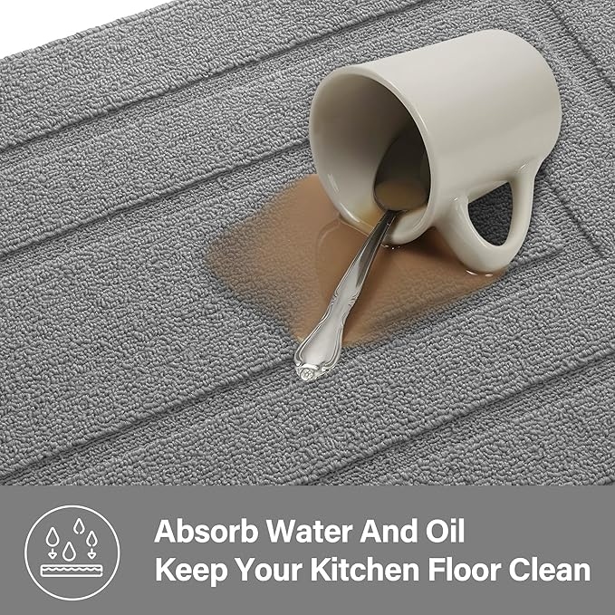 GRANNY SAYS Kitchen Mats for Floor, 32 x 20, Kitchen Rugs Non Slip Washable, Thick Floor mats for Kitchen, Laundry, Kitchen Carpet Non Skid, Grey