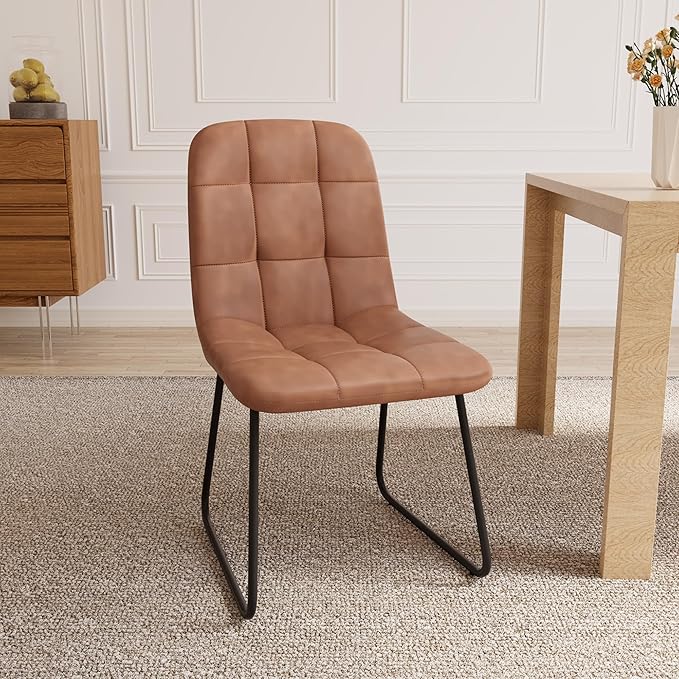 Dining Chairs Set of 4, Modern Kitchen Faux Leather Dining Room Chair for Kitchen Living Dining Room (4 Brown)