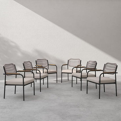 Outdoor Dining Chairs Set of 6, Wicker Patio Dining Chairs with Removable Cushions, Rectangle Patio Table Chair, All Weather Outdoor Chairs, Metal Lawn Chair for Adults/Indoor/Deck, Beige