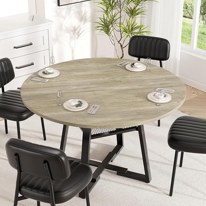 Round Dining Table for 2-4 People,42 Inch Dining Room Table,Modern Circle Kitchen Table with Storage Shelf and Metal Legs for Dining Room,Kitchen,Grey (Table Only)