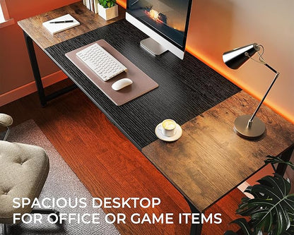Huuger Computer Desk, 70 Inch Office Desk, Gaming Desk with Storage, Writing Desk Work Desk for Home Office, Study, Long Simple Desk, Large Legroom, Metal Frame, Rustic Brown and Black