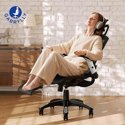 GABRYLLY Ergonomic Office Chair with Footrest, High Back Home Desk Chair - 3D Headrest, Flip-Up Arms, 135° Tilt and Wide Cushion, Heavy Duty Mesh Chairs for Task Computer Gaming,GYB01-FT