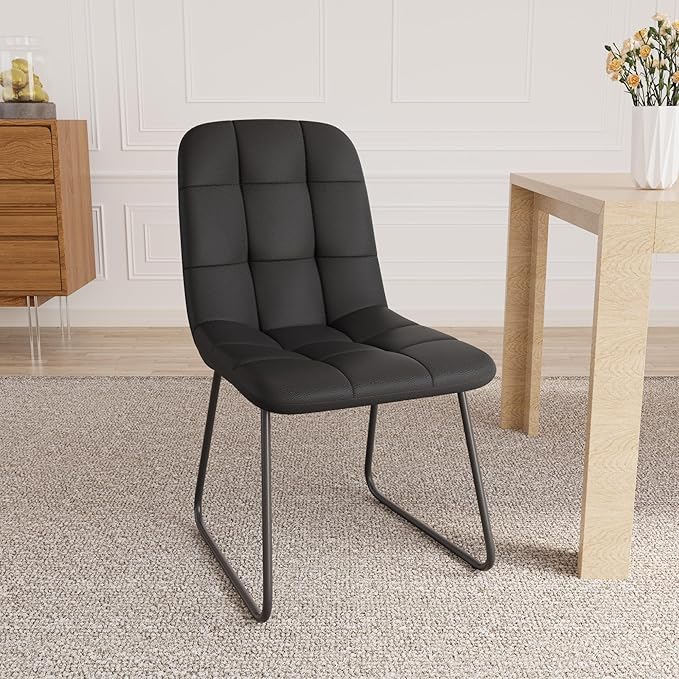 Dining Chairs Set of 2, Modern Kitchen Faux Leather Dining Room Chair for Kitchen Living Dining Room (2 Black)