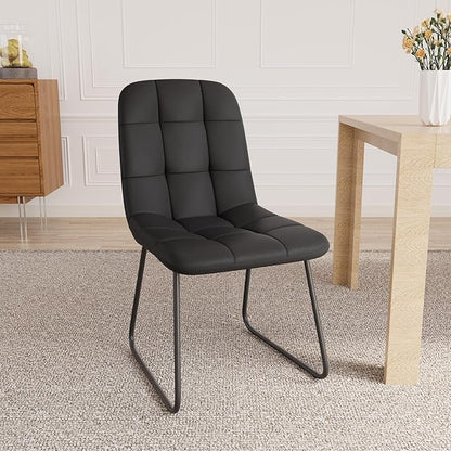 Dining Chairs Set of 2, Modern Kitchen Faux Leather Dining Room Chair for Kitchen Living Dining Room (2 Black)