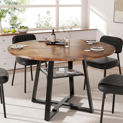 Round Dining Table for 2-4 People,42 Inch Dining Room Table,Modern Circle Kitchen Table with Storage Shelf and Metal Legs for Dining Room,Kitchen,Vintage(Table Only)