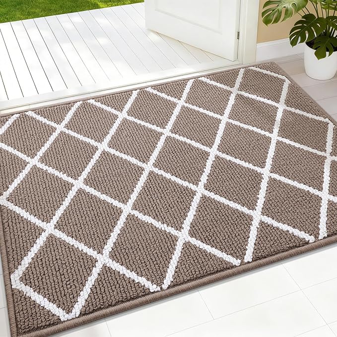 Finchitty Indoor Door Mat, Dirt Resistant and Absorbent, Low-Profile, Non-Slip, Washable Inside Floor Mats for Front Door, Back, and Entrance, 32" x 20", Brown