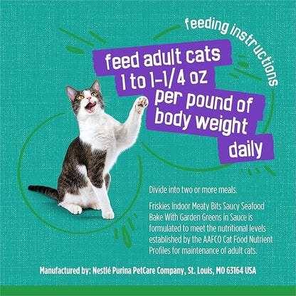 Purina Friskies Indoor Cat Food Meaty Bits Saucy Seafood Bake With Garden Greens in Sauce - (Pack of 24) 5.5 oz. Cans