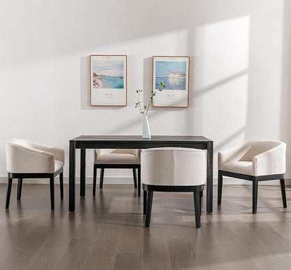 Beige Dining Chairs Set of 4 Mid-Century Modern Dining Chair Linen Upholstered Kitchen Dining Room Chairs, Curved Backrest Dining Chairs with Black Wood Legs
