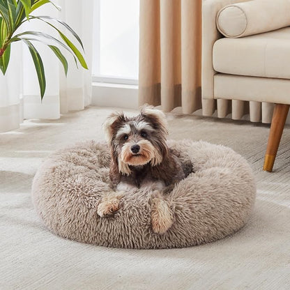 Western Home Calming Donut Small Dog Cat Bed Washable Puppy Bed,24" Brown | Fluffy Faux Fur Round Cuddler,Anti-Anxiety,Anti-Slip Bottom,Pet Beds for Puppy&Small Dogs&Large Cat,Up to 25 LBS