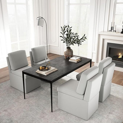 VKNOW Upholstered Dining Chairs Set of 4, Modern Kitchen Chairs with Storage, Linen Armchair Dining Room Chair for Kitchen Dining Room Office Bedroom, Light Grey