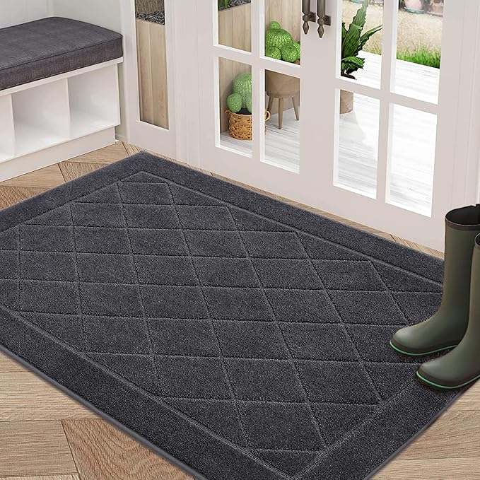 BEQHAUSE Dirt Trapper Door Mat 32" x 48", Doormat Non-Slip Entryway Rugs Washable, Dog Door Mat Stain Resistant and Absorbent Welcome Floor Mat for Front Back Door, Mud Wet Shoes & Paws, Dark Grey