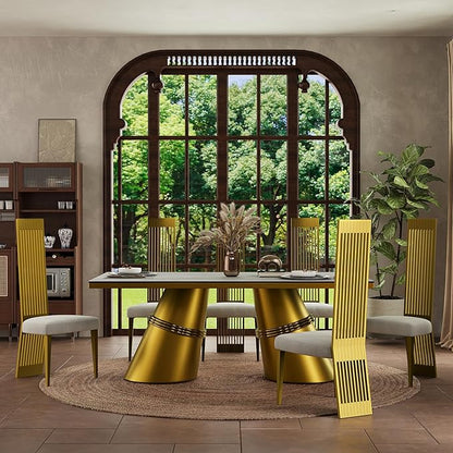 Brushed Gold Dining Chair Set of 8, High Back Kitchen Chairs,Modern Luxury Dining Chairs with Upholstered Padded Seat and Sturdy Metal Legs for Dining Room Kitchen Bedroom