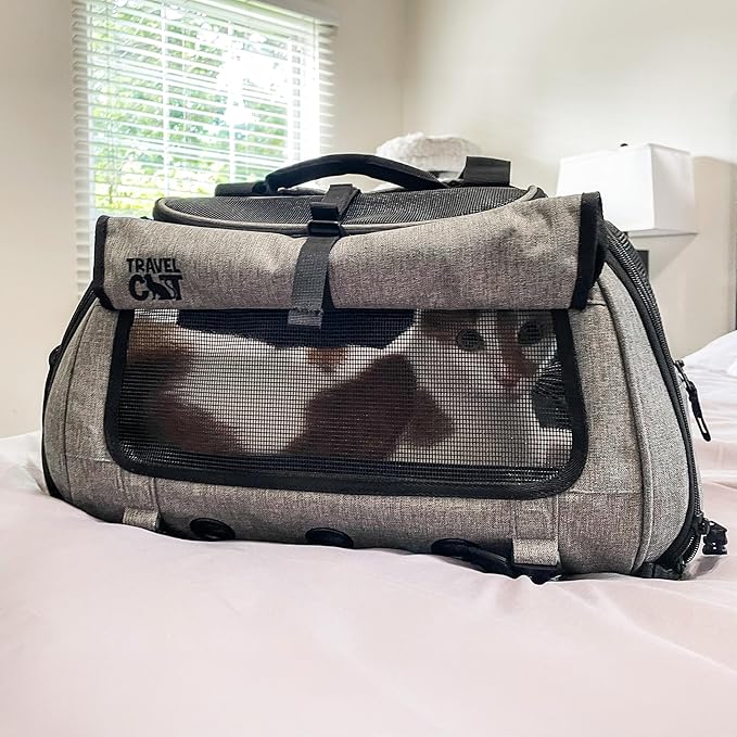 Travel Cat Carrier Bag - Portable Comfort Soft Sided Transpurrter Cat Carrier for Small Medium Cats Kitten up to 30 LBs Airline Approved Backpack with Shoulder Strap (Heather Grey)