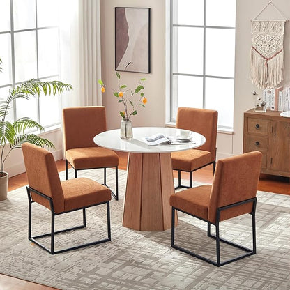 VKNOW Upholstered Dining Chairs Set of 2, Modern Dining Room Chairs, Linen Kitchen Chair Dinner Chair with Black Metal Base for Kitchen Office, Orange-Unstriped