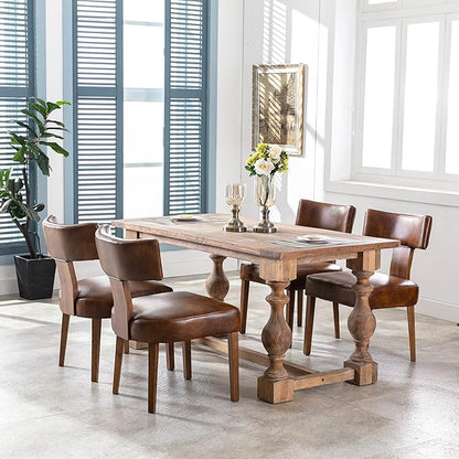 Mid Century Modern Dining Chairs Set of 2 PU Leather Upholstered Side Chairs, Modern Kitchen Armless Parson Chairs Solid Wood Dining Chairs, Brown
