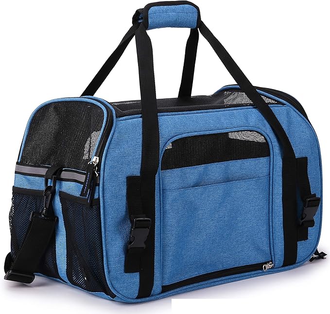 EliteField Soft Sided Pet Carrier (3 Year Warranty, Airline Approved), Multiple Sizes and Colors Available (17" L x 9" W x 12" H, Sapphire Blue)