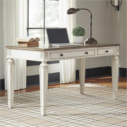 Signature Design by Ashley Realyn French Country 60" Home Office Lift Top Desk with USB Charging, Chipped White