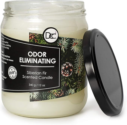 Siberian Fir Odor Eliminating Highly Fragranced Candle - Eliminates 95% of Pet, Smoke, Food, and Other Smells Quickly - Up to 80 Hour Burn time - 12 Ounce Premium Soy Blend