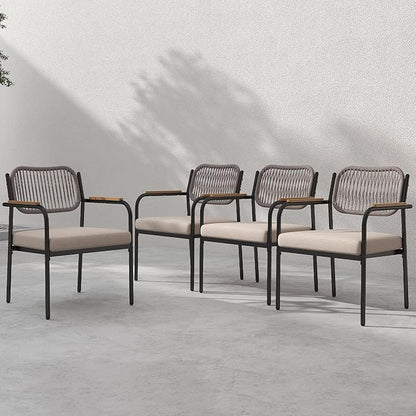 Outdoor Dining Chairs Set of 4, Wicker Patio Dining Chairs with Removable Cushions, Rectangle Patio Table Chair, All Weather Outdoor Chairs, Metal Lawn Chair for Adults/Indoor/Deck, Beige
