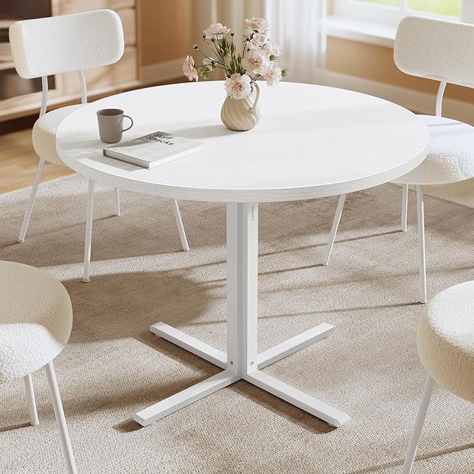 VASAGLE Dining Table, Small Round Kitchen Table for 4 People, 31.5 x 29.4 Inches, for Dining Room, Living Room, Farmhouse, Water-Resistant, Snow White UKDT082W01V1