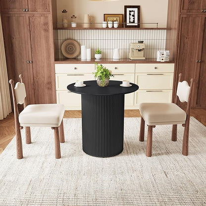 AVZEAR 31.5" Round Dining Table for 2 People, Small Kitchen Dinner Table with Fluted Wood Base, Farmhouse Circle Dining Tables for Home, Kitchen, Dining Room, Living Room (Black)