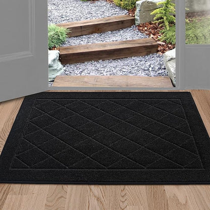 BEQHAUSE Dirt Trapper Door Mat 24" x 36", Doormat Non-Slip Entryway Rugs Washable, Dog Door Mat Stain Resistant and Absorbent Welcome Floor Mat for Front Back Door, Mud Wet Shoes & Paws, Black