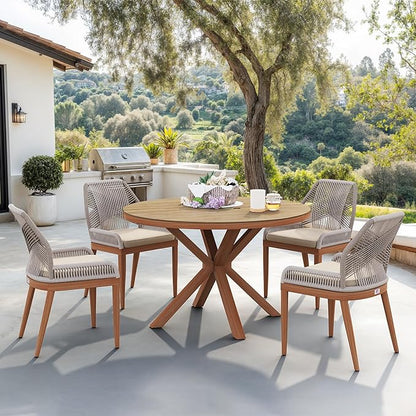 PURPLE LEAF Patio Dining Chair Set 2 Pieces Aluminum Modern Furniture Seating for Garden Kitchen Porch Outdoor Wicker Dining Chairs with Sunbrella Cushions, Deep Teak