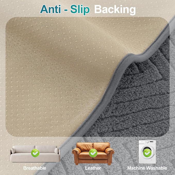 Turquoize Waterproof Couch Cover for Dogs Fuzzy Pet Couch Covers for Sofa Thick Dog Bed Cover Non-Slip Sofa Covers for 3 Cushion Couch Protector Slipcover Pet Friendly (Grey, 36" x 96")