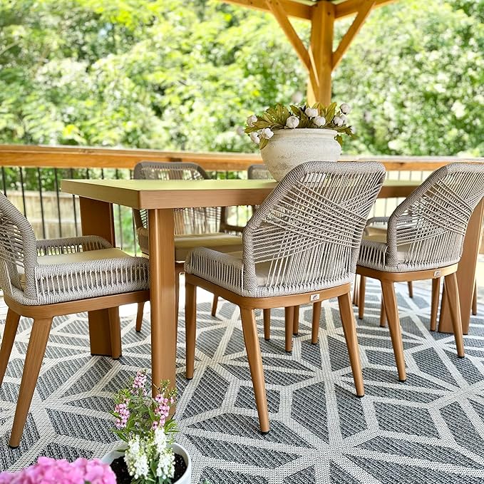 PURPLE LEAF Patio Dining Chair Set 2 Pieces Aluminum Modern Furniture Seating for Garden Kitchen Porch Outdoor Wicker Dining Chairs with Sunbrella Cushions, Deep Teak