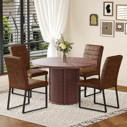 Modern Dining Chairs Set of 4, White Faux Leather Kitchen Chairs, Upholstered Armless Dining Room Chair with Gold Mental Legs Heavy Duty, Comfortable (Brown Chiars, Set of 6)